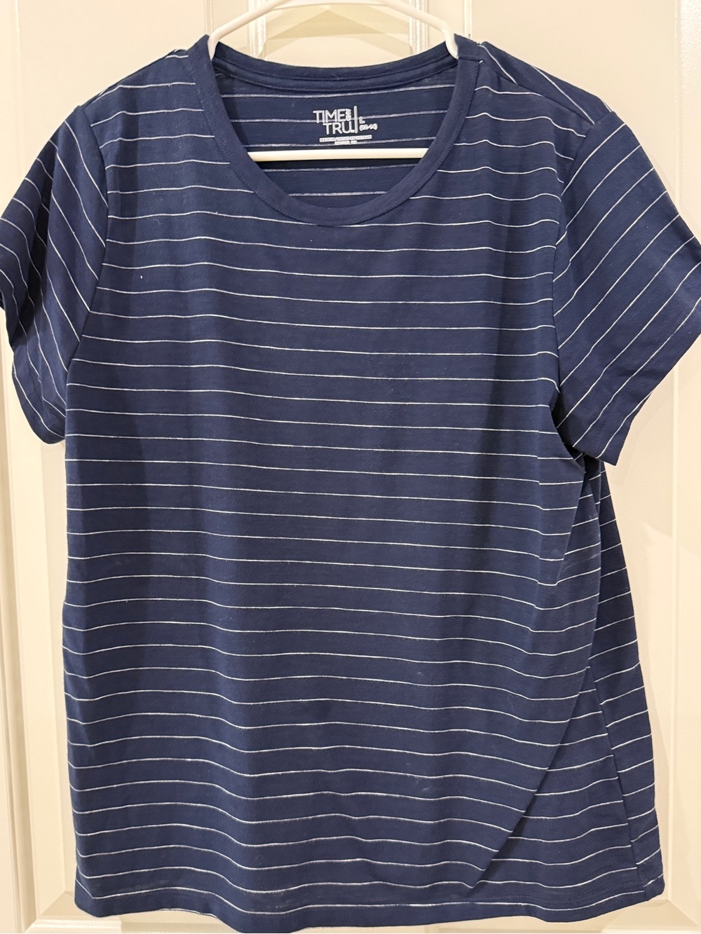 Time and Tru Navy and White Striped Crewneck Tee